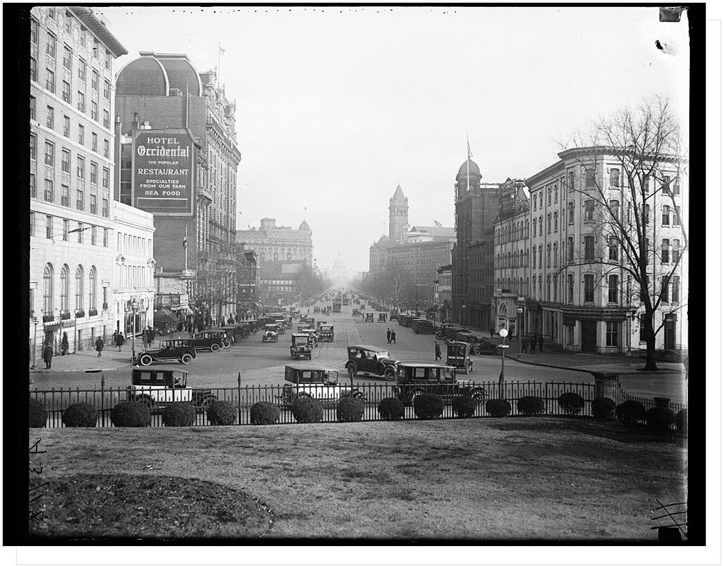 Pennsylvania Ave. in 1918 was the site of many protest, war bond parades, and victory marches